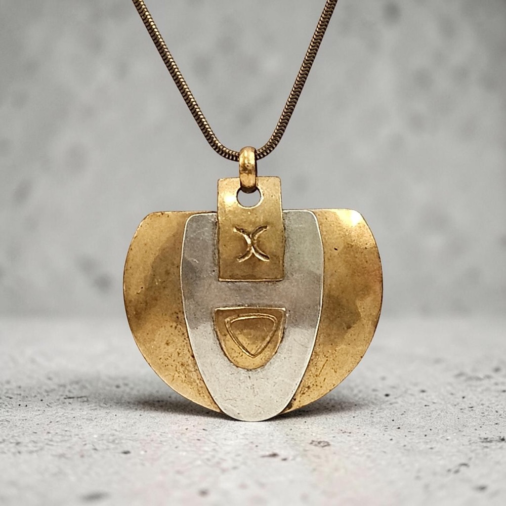 Marjorie Baer BAER SF Modernist Mixed Metals Geometric Pendant Necklace